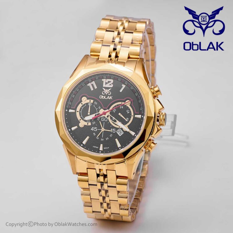 ساعت مچی مردانه عقربه‌ ای اوبلاک Oblak مدل LA43734-G طلایی صفحه مشکی