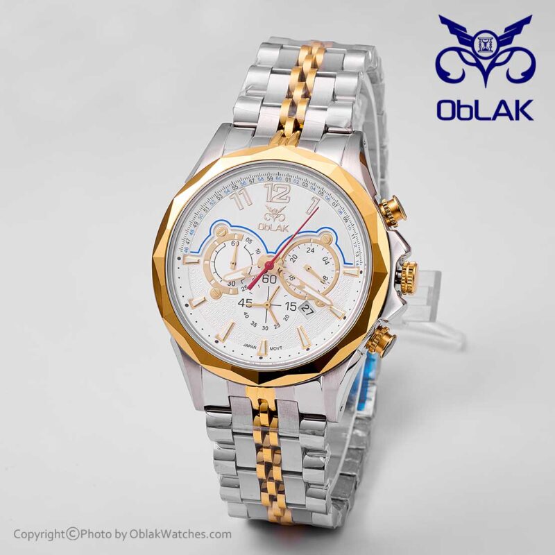 ساعت مچی مردانه عقربه‌ ای اوبلاک Oblak مدل LA43734-G طلایی،نقره ای صفحه سفید