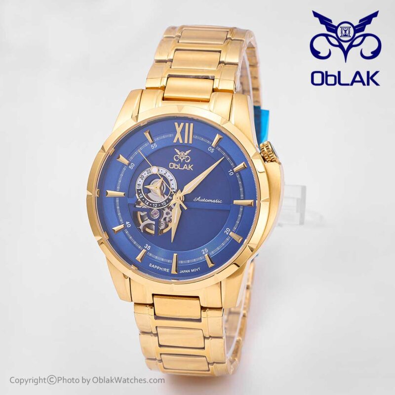 ساعت مچی مردانه عقربه‌ ای اوبلاک Oblak مدل LA43743-G طلایی صفحه آبی