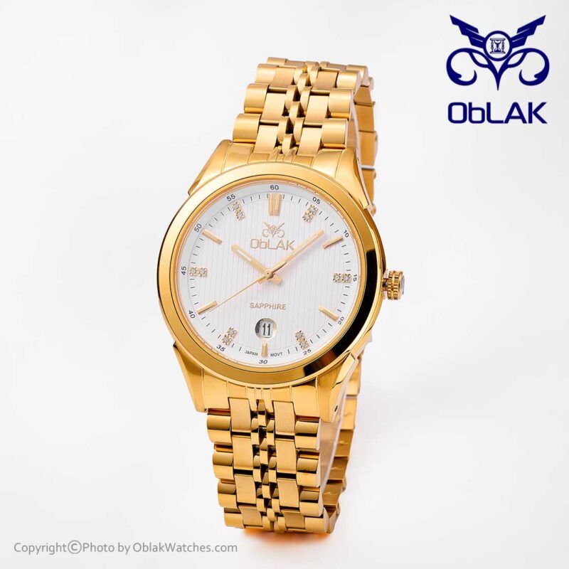 ساعت مچی مردانه عقربه‌ ای اوبلاک Oblak مدل LA43744-G طلایی صفحه سفید