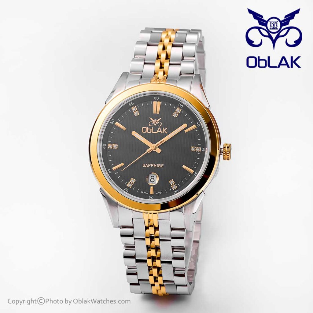 ساعت مچی مردانه عقربه‌ ای اوبلاک Oblak مدل LA43744-G طلایی،نقره ای صفحه مشکی