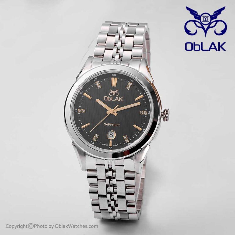 ساعت مچی مردانه عقربه‌ ای اوبلاک Oblak مدل LA43744-G نقره ای صفحه مشکی