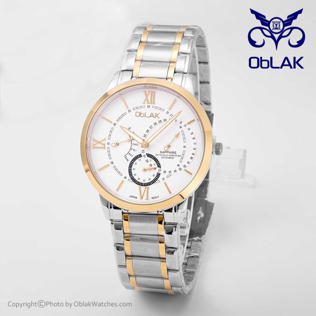 ساعت مچی مردانه عقربه‌ ای اوبلاک Oblak مدل LA43745-G طلایی،نقره ای صفحه سفید