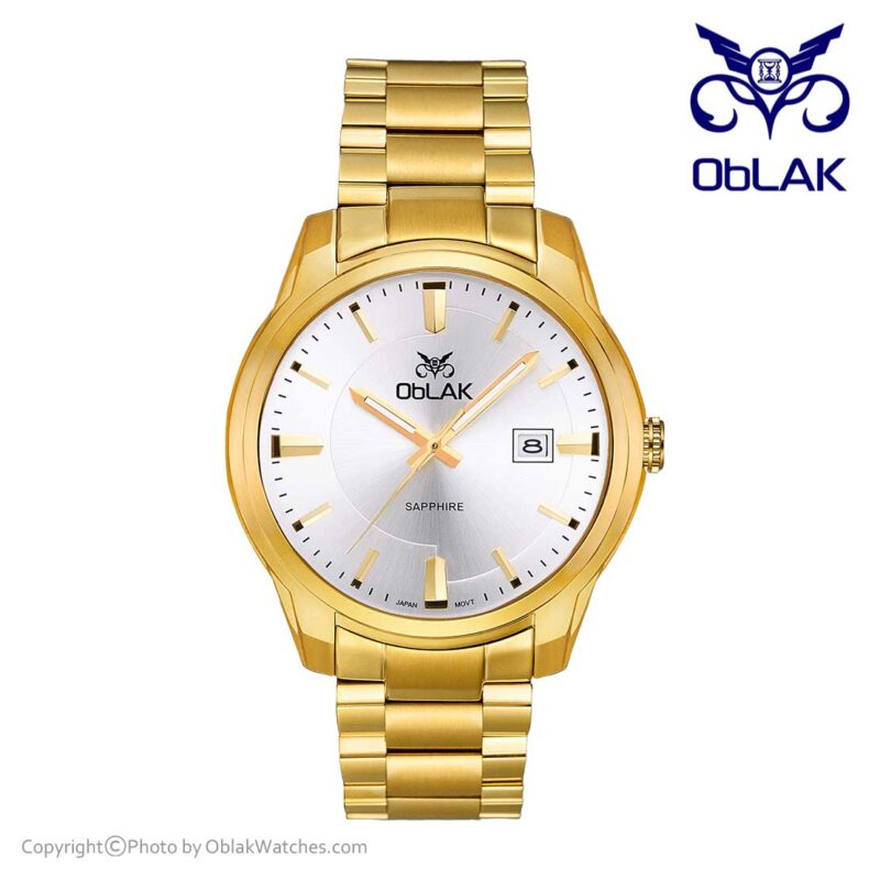 ساعت مچی مردانه عقربه‌ ای اوبلاک Oblak مدل LA43749-G طلایی صفحه سفید